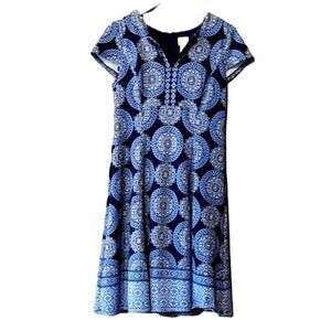 Chico's Women's Size 0 Soft Blue and Navy Aboriginal Circle Midi Dress